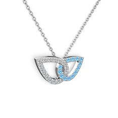 Taşlı Leaf Kolye - Akuamarin ve swarovski 925 ayar gümüş kolye (40 cm beyaz altın rolo zincir) #1elrzw0