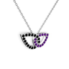 Ametist ve siyah zirkon 925 ayar gümüş kolye (40 cm beyaz altın rolo zincir)
