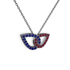 Taşlı Leaf Kolye - Rodolit garnet ve lab safir 925 ayar siyah rodyum kaplama gümüş kolye (40 cm gümüş rolo zincir) #1eu7vhh
