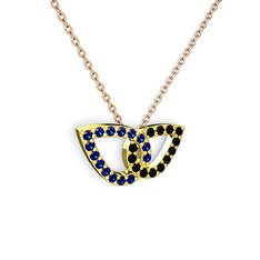 Taşlı Leaf Kolye - Siyah zirkon ve lab safir 18 ayar altın kolye (40 cm rose altın rolo zincir) #1ew665r