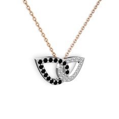 Taşlı Leaf Kolye - Swarovski ve siyah zirkon 14 ayar beyaz altın kolye (40 cm rose altın rolo zincir) #1ewxrdf