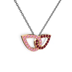 Taşlı Leaf Kolye - Rodolit garnet ve pembe kuvars 18 ayar rose altın kolye (40 cm gümüş rolo zincir) #1fbo3c4