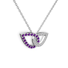 Swarovski ve ametist 925 ayar gümüş kolye (40 cm beyaz altın rolo zincir)