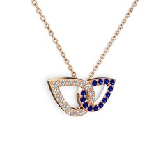 Lab safir ve swarovski 18 ayar rose altın kolye (40 cm rose altın rolo zincir)