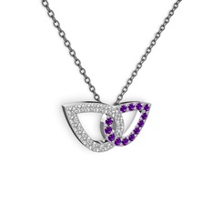 Taşlı Leaf Kolye - Ametist ve beyaz zirkon 8 ayar beyaz altın kolye (40 cm gümüş rolo zincir) #1g69vgf