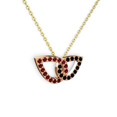 Taşlı Leaf Kolye - Siyah zirkon ve garnet 18 ayar rose altın kolye (40 cm altın rolo zincir) #1g6wjh9