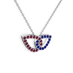 Lab safir ve rodolit garnet 8 ayar beyaz altın kolye (40 cm beyaz altın rolo zincir)
