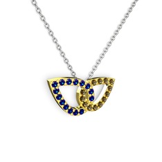 Dumanlı kuvars ve lab safir 18 ayar altın kolye (40 cm beyaz altın rolo zincir)