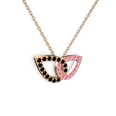 Taşlı Leaf Kolye - Pembe kuvars ve siyah zirkon 18 ayar rose altın kolye (40 cm rose altın rolo zincir) #1gkadkh