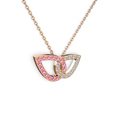 Swarovski ve pembe kuvars 18 ayar rose altın kolye (40 cm gümüş rolo zincir)
