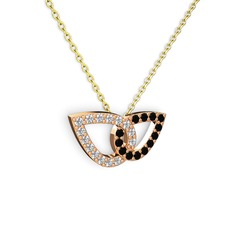 Siyah zirkon ve swarovski 925 ayar rose altın kaplama gümüş kolye (40 cm altın rolo zincir)