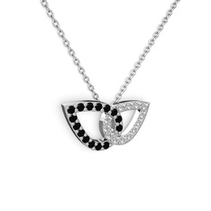 Taşlı Leaf Kolye - Beyaz zirkon ve siyah zirkon 8 ayar beyaz altın kolye (40 cm beyaz altın rolo zincir) #1hx7knq