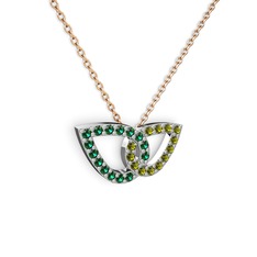 Taşlı Leaf Kolye - Peridot ve yeşil kuvars 14 ayar beyaz altın kolye (40 cm rose altın rolo zincir) #1hxga3p