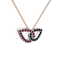 Siyah zirkon ve rodolit garnet 8 ayar beyaz altın kolye (40 cm rose altın rolo zincir)