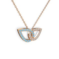 Beyaz zirkon ve akuamarin 14 ayar rose altın kolye (40 cm rose altın rolo zincir)