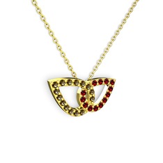 Garnet ve dumanlı kuvars 18 ayar altın kolye (40 cm gümüş rolo zincir)