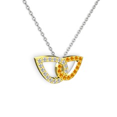 Sitrin ve swarovski 925 ayar altın kaplama gümüş kolye (40 cm beyaz altın rolo zincir)