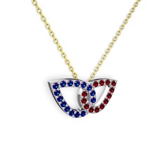 Garnet ve lab safir 14 ayar beyaz altın kolye (40 cm altın rolo zincir)
