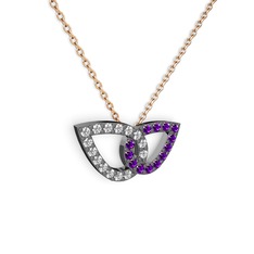 Taşlı Leaf Kolye - Ametist ve swarovski 925 ayar siyah rodyum kaplama gümüş kolye (40 cm gümüş rolo zincir) #1jarpj9