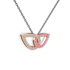 Pembe kuvars ve pırlanta 925 ayar rose altın kaplama gümüş kolye (0.154 karat, 40 cm gümüş rolo zincir)