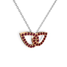Taşlı Leaf Kolye - Garnet ve rodolit garnet 18 ayar rose altın kolye (40 cm gümüş rolo zincir) #1jjlj4q