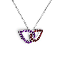 Garnet ve ametist 925 ayar gümüş kolye (40 cm beyaz altın rolo zincir)