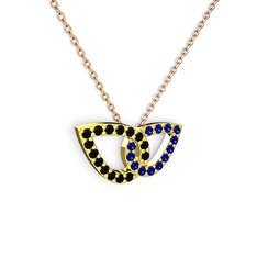 Taşlı Leaf Kolye - Lab safir ve siyah zirkon 925 ayar altın kaplama gümüş kolye (40 cm rose altın rolo zincir) #1k88dbb