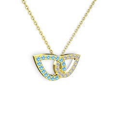 Taşlı Leaf Kolye - Swarovski ve akuamarin 18 ayar altın kolye (40 cm altın rolo zincir) #1kdqaa8