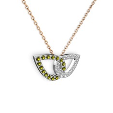 Taşlı Leaf Kolye - Swarovski ve peridot 8 ayar beyaz altın kolye (40 cm rose altın rolo zincir) #1kezkyg