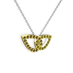 Taşlı Leaf Kolye - Peridot ve dumanlı kuvars 18 ayar altın kolye (40 cm beyaz altın rolo zincir) #1ktt6fo