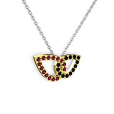 Taşlı Leaf Kolye - Siyah zirkon ve rodolit garnet 925 ayar altın kaplama gümüş kolye (40 cm gümüş rolo zincir) #1lrop2s