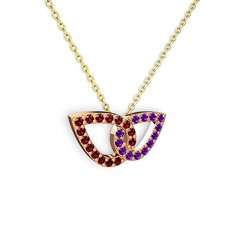 Ametist ve garnet 14 ayar rose altın kolye (40 cm altın rolo zincir)