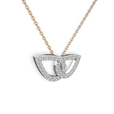 Taşlı Leaf Kolye - Swarovski ve pırlanta 14 ayar beyaz altın kolye (0.154 karat, 40 cm rose altın rolo zincir) #1m2wnft