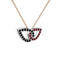 Garnet ve siyah zirkon 8 ayar beyaz altın kolye (40 cm rose altın rolo zincir)