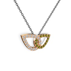Peridot ve pırlanta 925 ayar rose altın kaplama gümüş kolye (0.154 karat, 40 cm gümüş rolo zincir)
