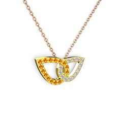 Taşlı Leaf Kolye - Swarovski ve sitrin 18 ayar altın kolye (40 cm gümüş rolo zincir) #1mo58uo