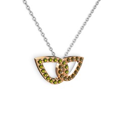 Taşlı Leaf Kolye - Dumanlı kuvars ve peridot 14 ayar rose altın kolye (40 cm beyaz altın rolo zincir) #1mt6cxz