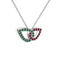 Taşlı Leaf Kolye - Rodolit garnet ve yeşil kuvars 8 ayar beyaz altın kolye (40 cm gümüş rolo zincir) #1mtsfkz