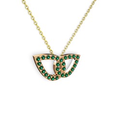 Taşlı Leaf Kolye - Yeşil kuvars 14 ayar rose altın kolye (40 cm altın rolo zincir) #1mv5epj