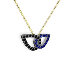 Taşlı Leaf Kolye - Lab safir ve siyah zirkon 925 ayar siyah rodyum kaplama gümüş kolye (40 cm altın rolo zincir) #1nc7kk6