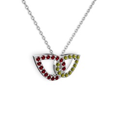 Peridot ve garnet 925 ayar gümüş kolye (40 cm beyaz altın rolo zincir)