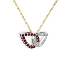 Pırlanta ve garnet 8 ayar beyaz altın kolye (0.154 karat, 40 cm altın rolo zincir)