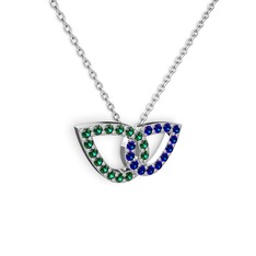 Lab safir ve yeşil kuvars 925 ayar gümüş kolye (40 cm beyaz altın rolo zincir)