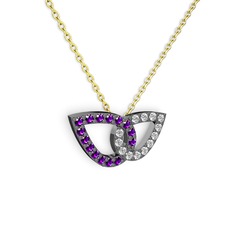 Taşlı Leaf Kolye - Swarovski ve ametist 925 ayar siyah rodyum kaplama gümüş kolye (40 cm gümüş rolo zincir) #1o1jadq