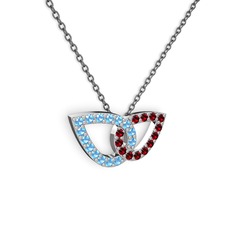 Taşlı Leaf Kolye - Garnet ve akuamarin 18 ayar beyaz altın kolye (40 cm gümüş rolo zincir) #1o38ofz