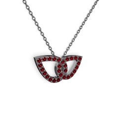 Taşlı Leaf Kolye - Garnet 925 ayar siyah rodyum kaplama gümüş kolye (40 cm gümüş rolo zincir) #1oa2h9r