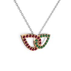 Yeşil kuvars ve rodolit garnet 8 ayar rose altın kolye (40 cm beyaz altın rolo zincir)