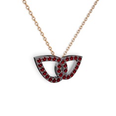 Taşlı Leaf Kolye - Garnet 925 ayar siyah rodyum kaplama gümüş kolye (40 cm rose altın rolo zincir) #1pna392