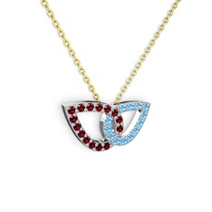 Akuamarin ve garnet 14 ayar beyaz altın kolye (40 cm altın rolo zincir)
