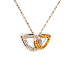 Sitrin ve swarovski 18 ayar rose altın kolye (40 cm rose altın rolo zincir)